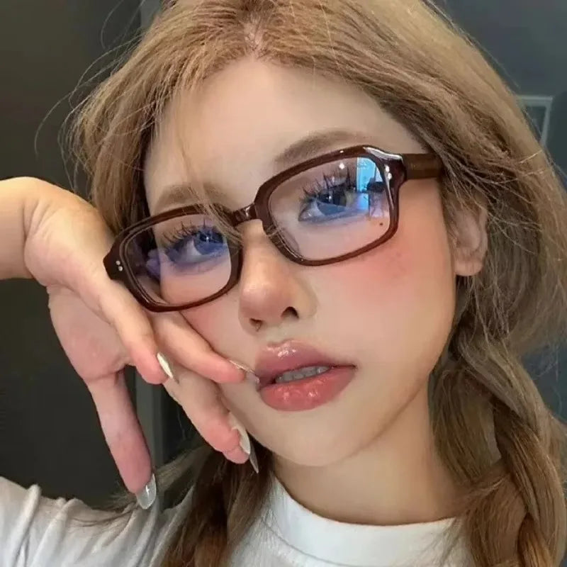 Retro Square Frame Eyeglass for Women Red Computer Reading Glasses Clear Blue Light Blocking Eyewears Vintage Decorative Goggles