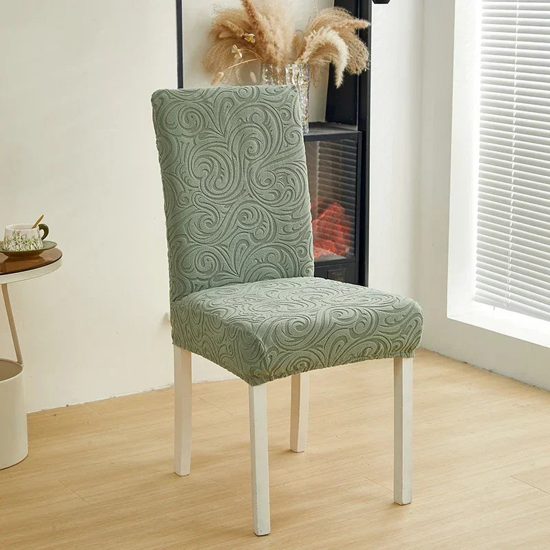 1/2/4/6pcs Jacquard Dining Chair Cover Pure Color All-inclusive Chair Slipcover with Skirt Elastic Durable Seat Protector Decor