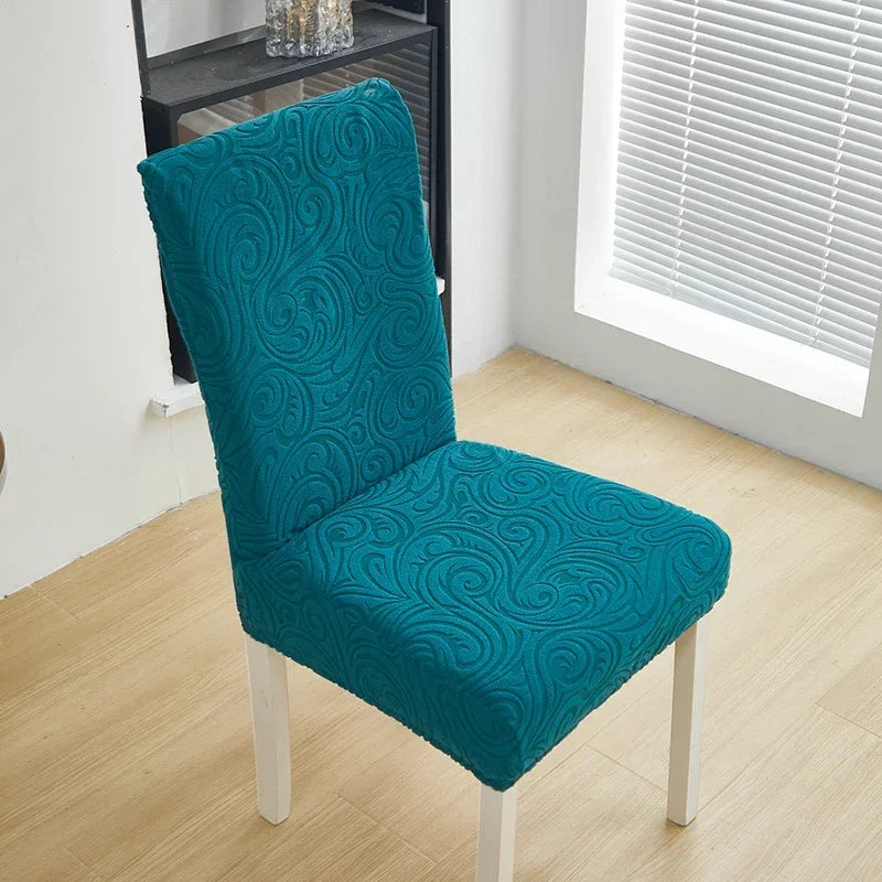 1/2/4/6pcs Jacquard Dining Chair Cover Pure Color All-inclusive Chair Slipcover with Skirt Elastic Durable Seat Protector Decor