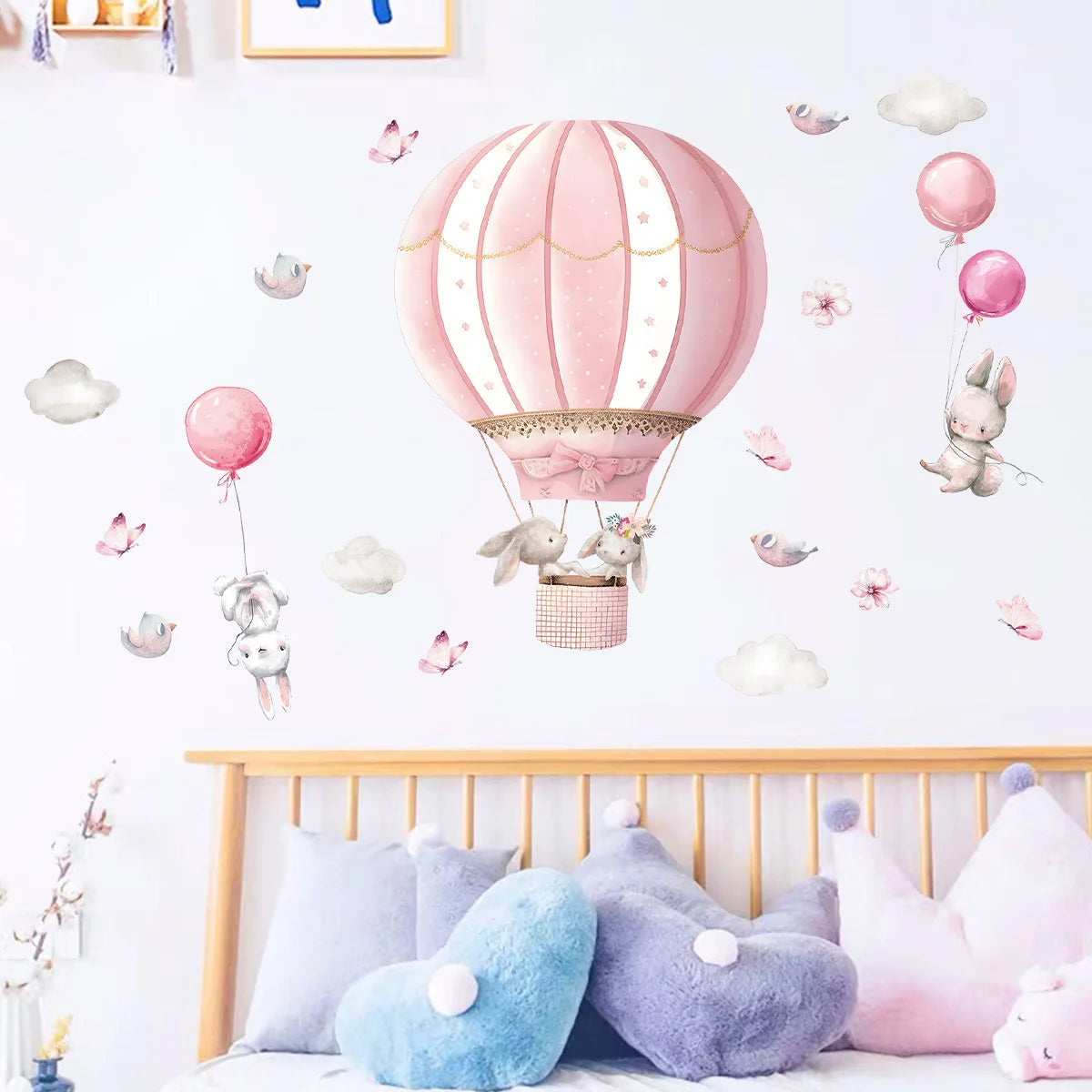 Watercolor Flower Tree Branch Wall Sticker Bedroom Playroom Blossom Bird Forest Wall Decal Living Room Sofa TV Background Decor