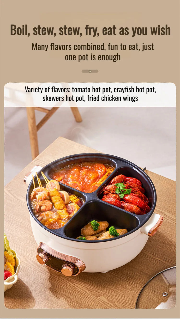 Electric Hot Home electric hot pot with separate controls Four-grid self-heating hot pot Split Mandarin Duck Pot Double-sex hot