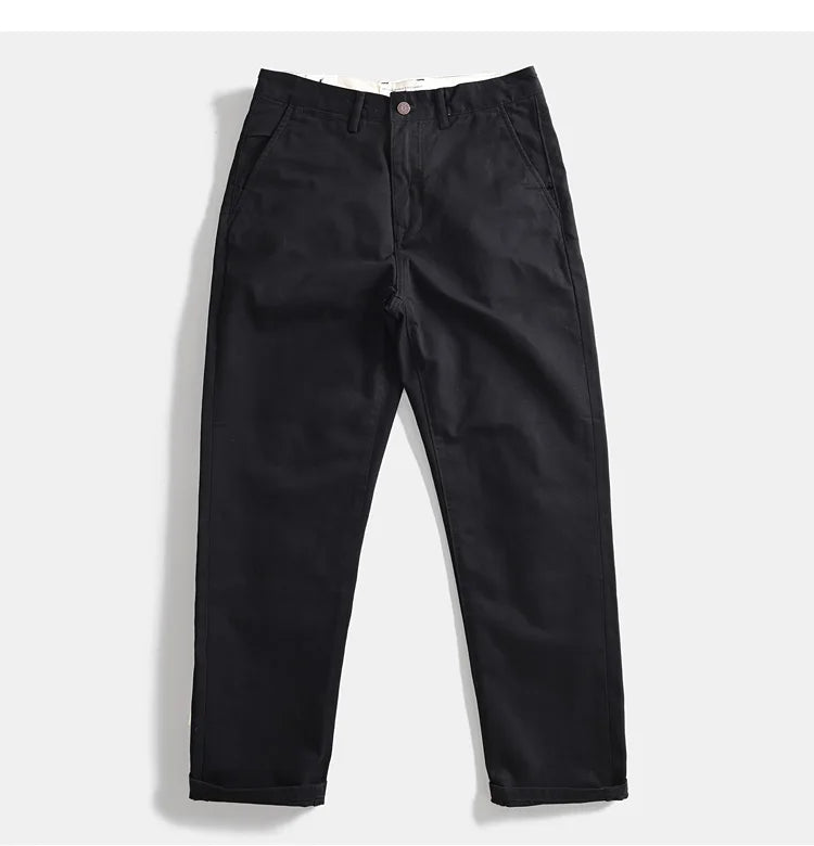 2025 Spring and Autumn New American Retro Woven Twill Chino Cargo Pants Men's Simple 100% Cotton Washed Casual Straight Trousers