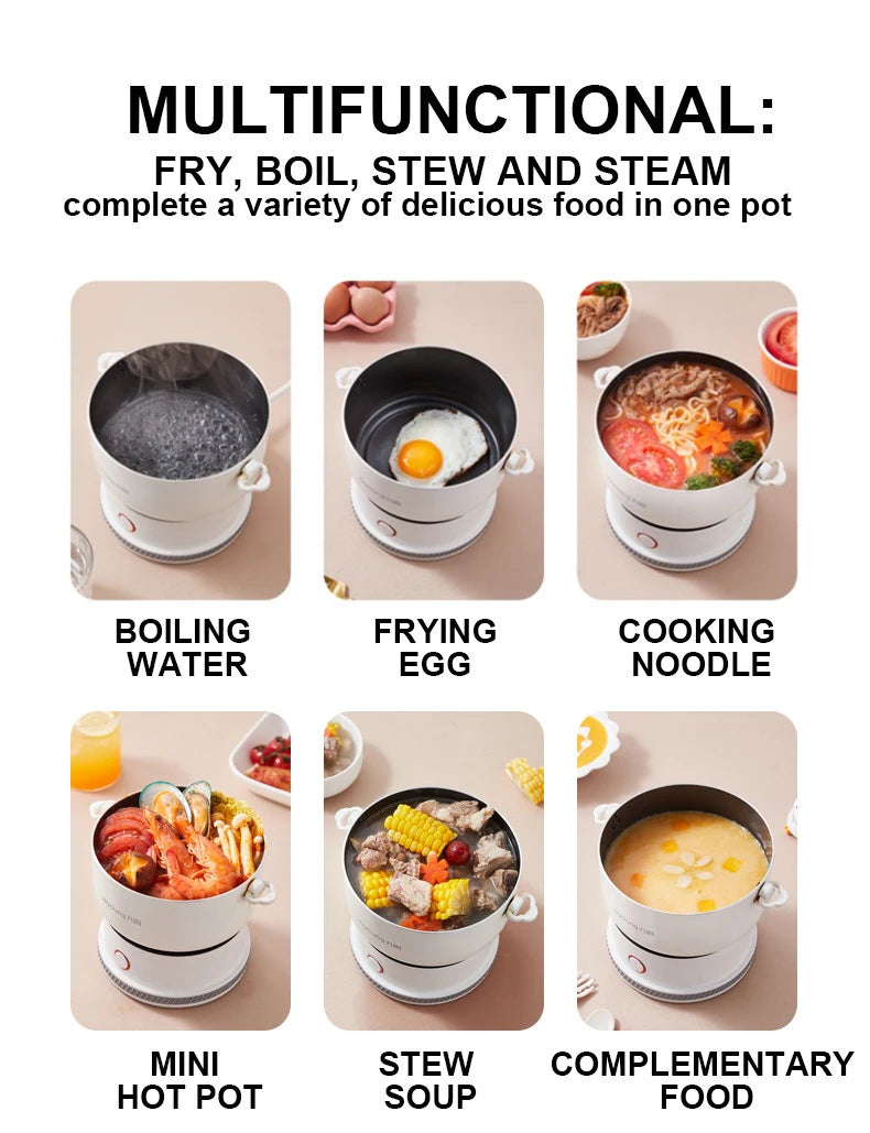 1.2L Mini Electric Cooker Portable Foldable Hot Pot Multicooker Split Type Pot for Dormitory Travel Cooking Noodle Fry Stew 220V