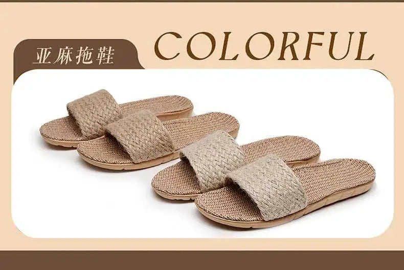 Summer Linen Slippers Woven Home Indoor Couple Sandals Breathable Non Slip Sweat Absorbing Wooden Floor Cotton Linen