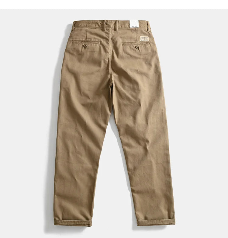 2025 Spring and Autumn New American Retro Woven Twill Chino Cargo Pants Men's Simple 100% Cotton Washed Casual Straight Trousers