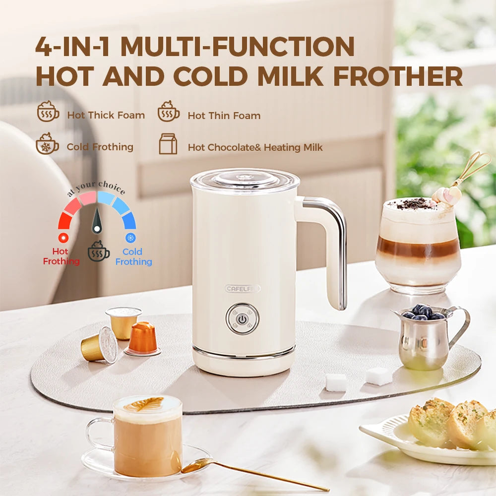 Cafelffe 4in1 Electric Milk Frother Frothing Foamer Chocolate Mixer Cold/Hot Latte Cappuccino Automatic foam milk heater Warmer