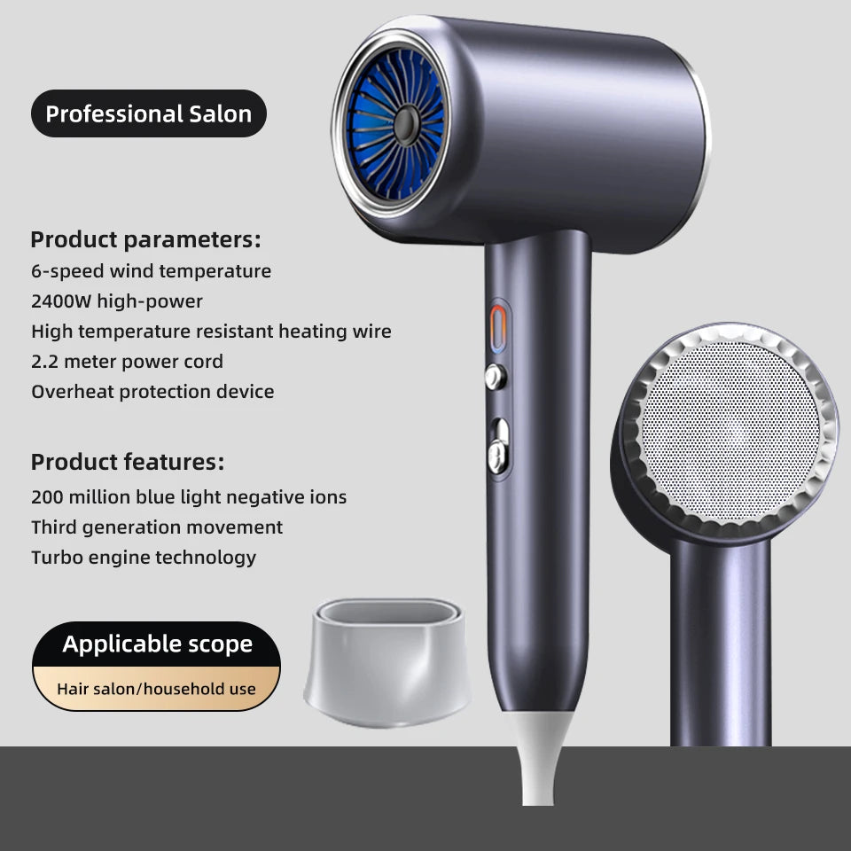Professional Hair Dryer Negative Lonic Blow Dryer Hot Cold Wind Air Brush Hairdryer Strong PowerDryer Salon Tool 2400W 3th Gear