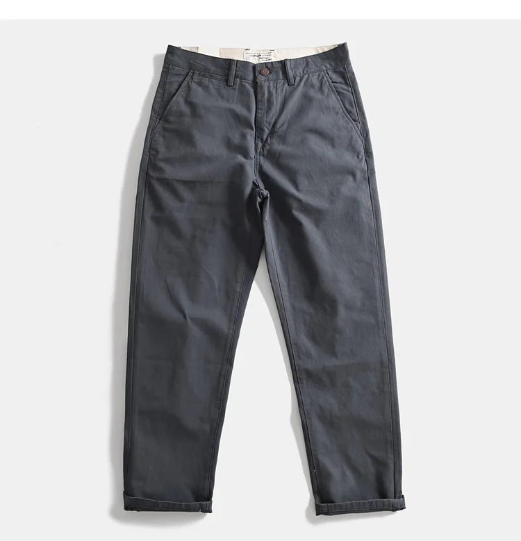 2025 Spring and Autumn New American Retro Woven Twill Chino Cargo Pants Men's Simple 100% Cotton Washed Casual Straight Trousers