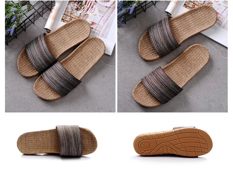 Linen Slippers For Female Summer Home Indoor Lovers Anti-Skid Thick Floor Shoe For Male Summer Home Cotton And Linen Sandals