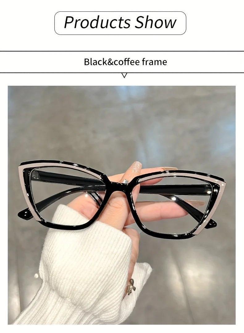 Cat Eye Clear Lens Glasses Retro Color Block Fashion Decorative Glasses Computer Spectacles For Women