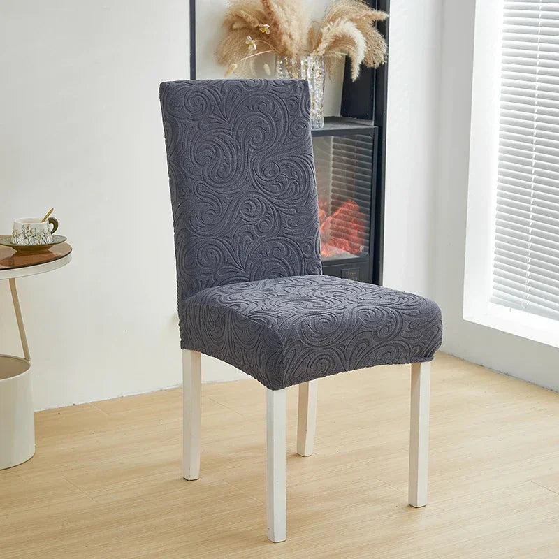 1/2/4/6pcs Jacquard Dining Chair Cover Pure Color All-inclusive Chair Slipcover with Skirt Elastic Durable Seat Protector Decor
