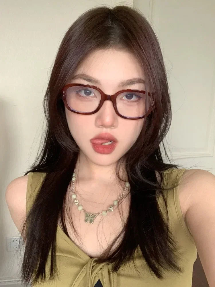 Retro Square Frame Eyeglass for Women Red Computer Reading Glasses Clear Blue Light Blocking Eyewears Vintage Decorative Goggles