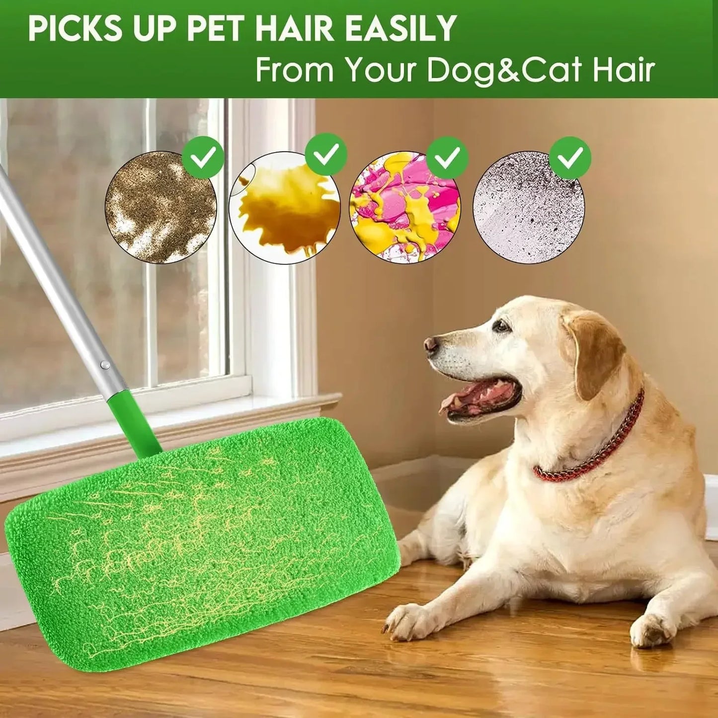 Replacement Washable Rag Towel Sweeper Wet & Dry Cleaning Cloths Reusable Microfiber Mop Pads Green Furniture Flooring Mop Head