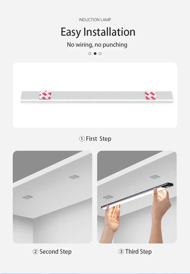Night Light 20/30/40/60CM Motion Sensor Light Wireless USB LED Cabinet Light Wardrobe Lamp For Kitchen Cabinet Bedroom Wardrobe