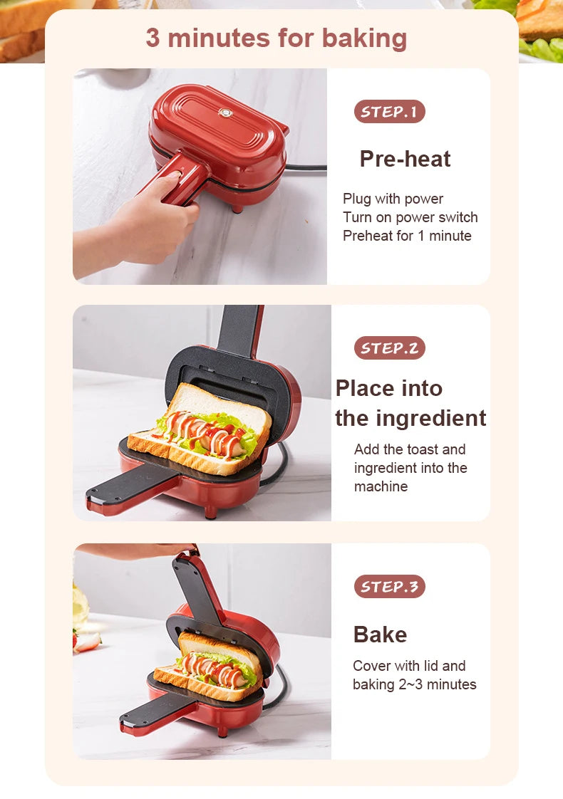 Double-Sided Seal Press Sandwich Machine Mini Taco Burrito Baking Pan Grill Breakfast Maker Bread Hot Dog Toaster Electric Oven