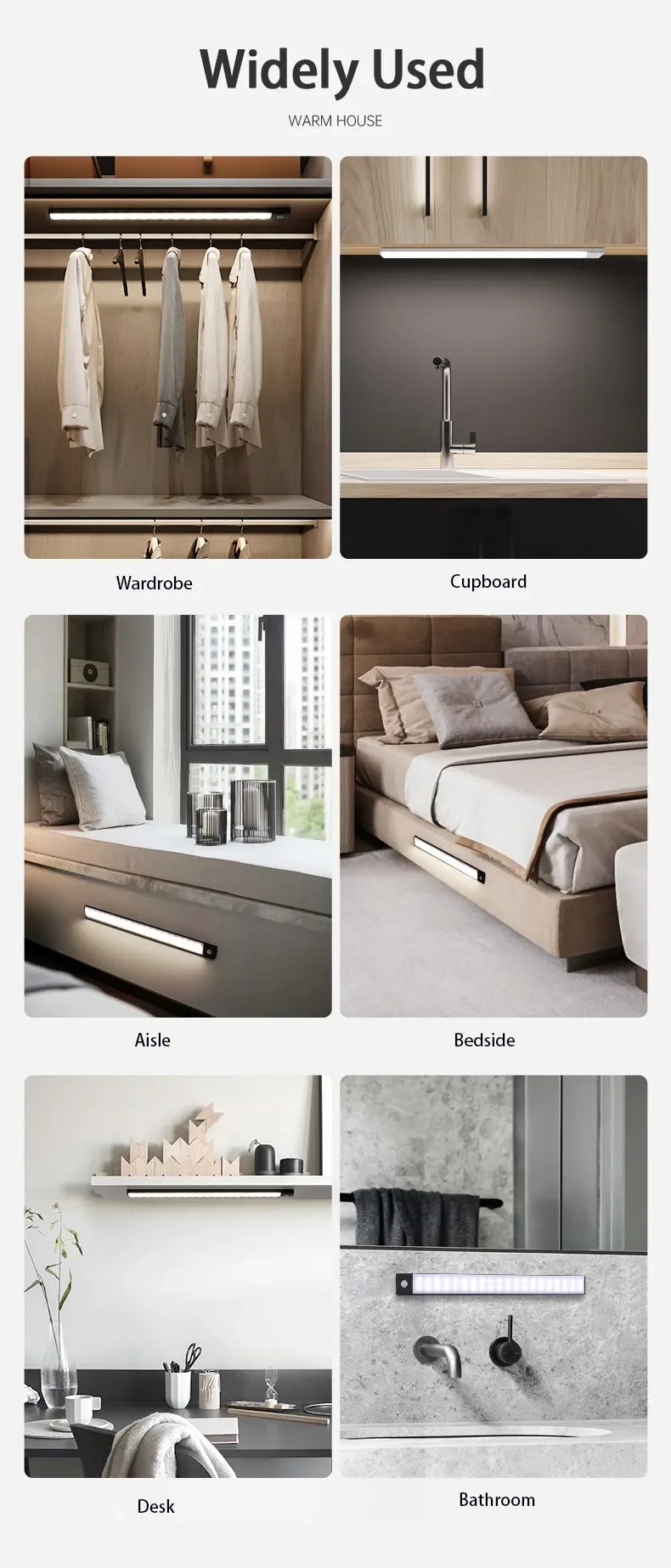 Night Light 20/30/40/60CM Motion Sensor Light Wireless USB LED Cabinet Light Wardrobe Lamp For Kitchen Cabinet Bedroom Wardrobe