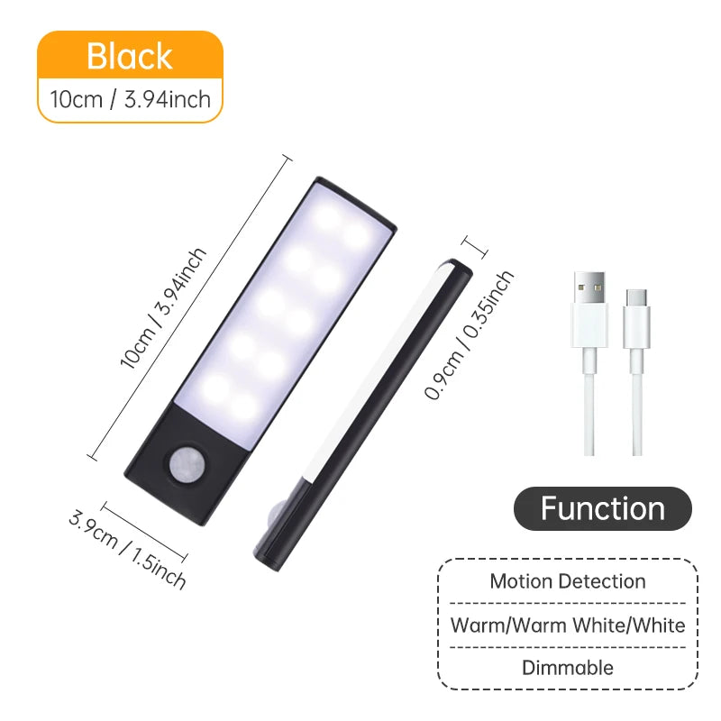 Night Light 20/30/40/60CM Motion Sensor Light Wireless USB LED Cabinet Light Wardrobe Lamp For Kitchen Cabinet Bedroom Wardrobe