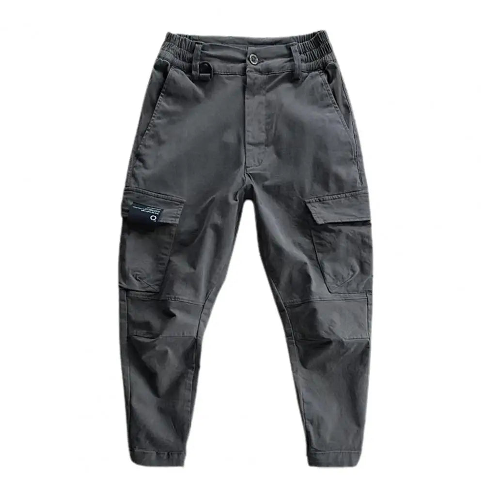Stylish Cargo Pants Ankle-Length Solid Color Multi Pockets Men Fitness Pants Slim Fit Comfortable Sports Pants for Jogging