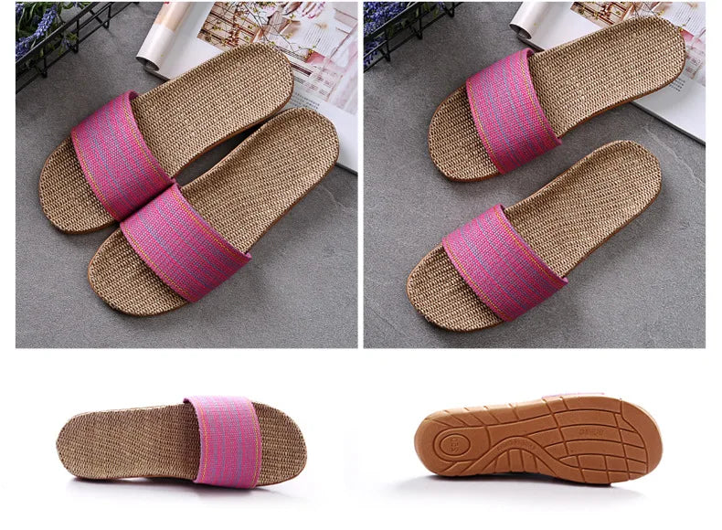 Linen Slippers For Female Summer Home Indoor Lovers Anti-Skid Thick Floor Shoe For Male Summer Home Cotton And Linen Sandals