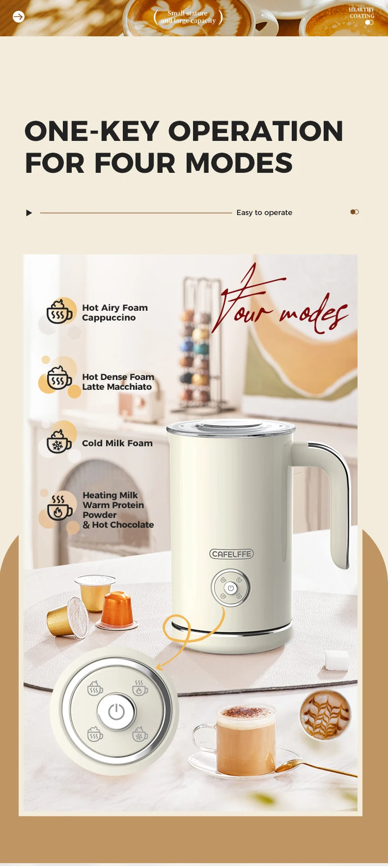 Cafelffe 4in1 Electric Milk Frother Frothing Foamer Chocolate Mixer Cold/Hot Latte Cappuccino Automatic foam milk heater Warmer
