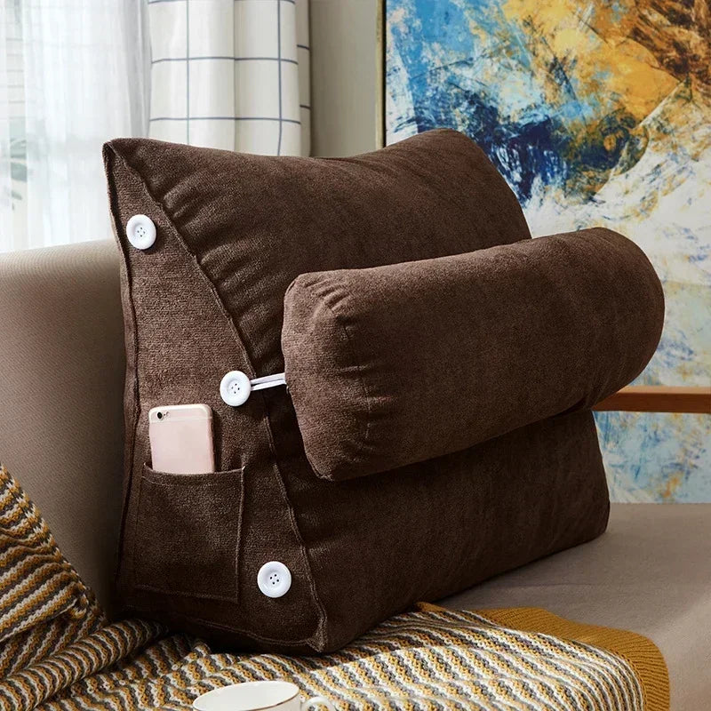 Reading Backrest Triangular Lumbar Support Cushion With Headrest Plush Back Pillow For Pain Relief Sofa Bed Chair Waist Cushion