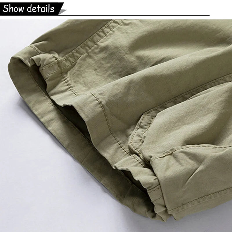 Men Summer Solid Color Outdoor Leisure Cargo Comfortable Shorts Men Elastic Waist Loose Straight High-Quality Design Shorts Male