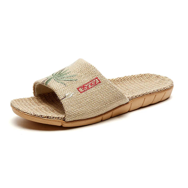 New Linen Slippers For Women Summer Indoor Home Non-Slip Home Home Embroidered Sandals Summer