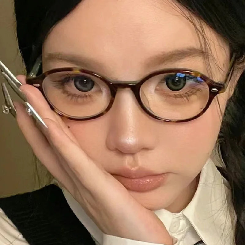 57230 New Oval Anti Blue Light Glasses Women Fashion Rivet Transparent Spectacles Optical Prescription Eyeglass
