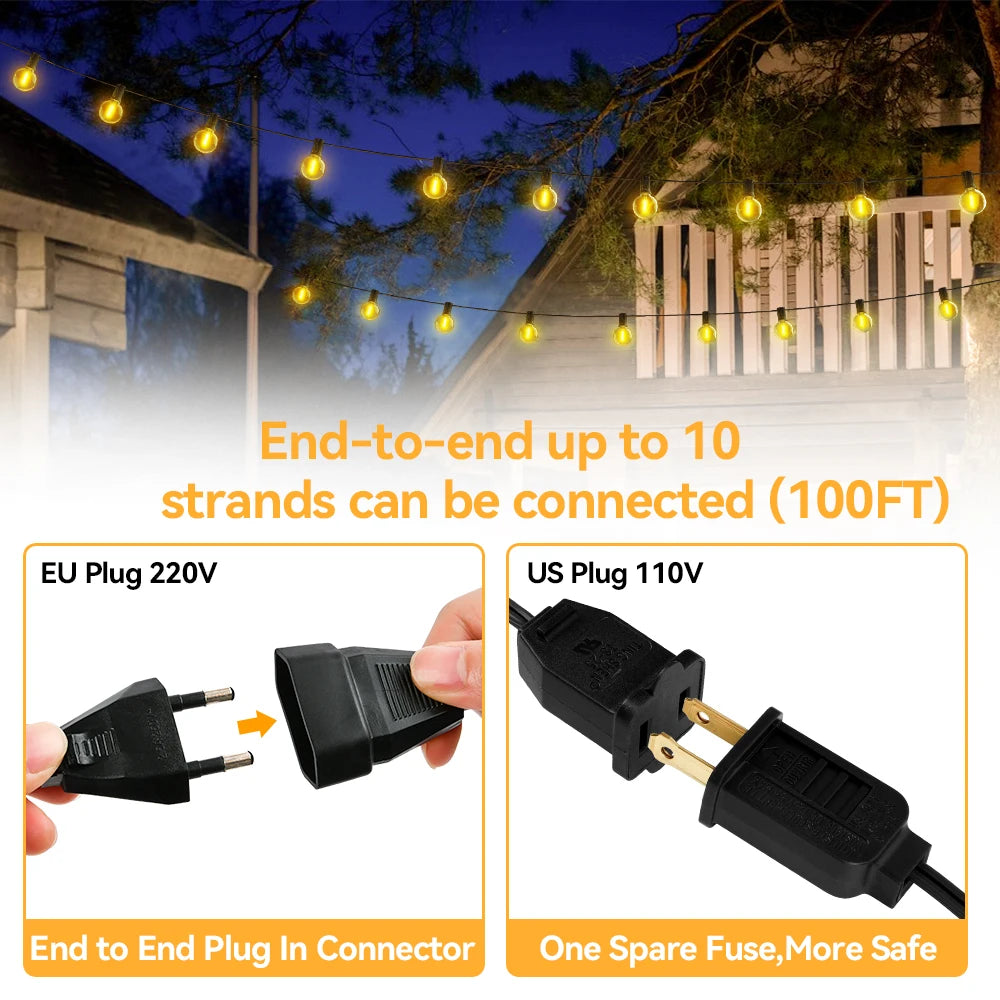30M LED Fairy String Light Outdoor Birthday Party Light String G40 Patio Garden Light Clear Vintage Bulb Chain For Wedding Decor