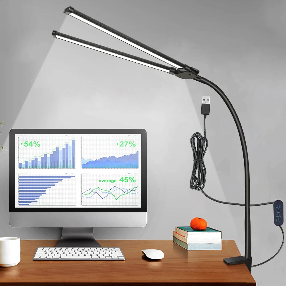 Double headed LED clip type remote control desk lamp reading lamp desktop desk lamp architectural desk lamp with 5 color modes a