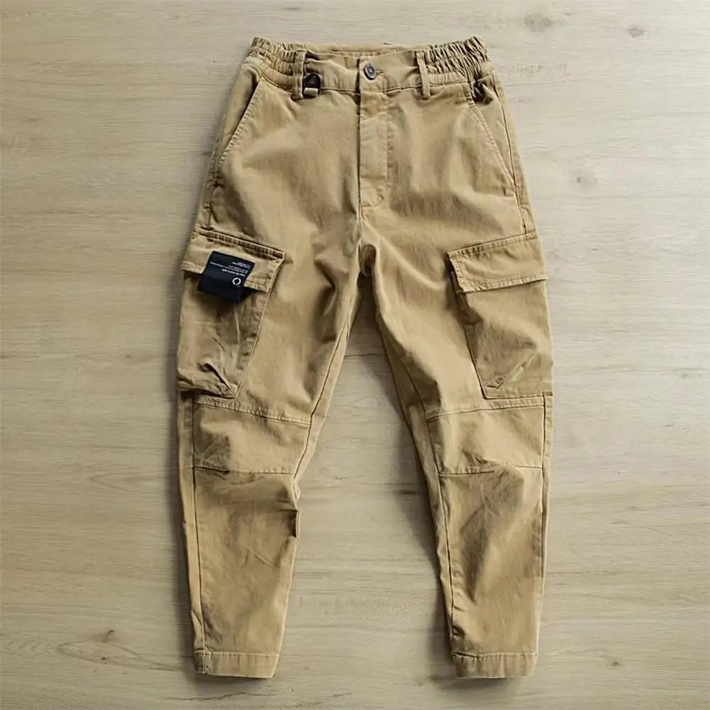 Stylish Cargo Pants Ankle-Length Solid Color Multi Pockets Men Fitness Pants Slim Fit Comfortable Sports Pants for Jogging