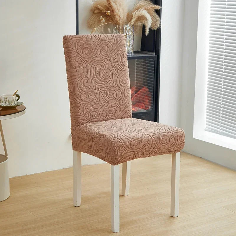 1/2/4/6pcs Jacquard Dining Chair Cover Pure Color All-inclusive Chair Slipcover with Skirt Elastic Durable Seat Protector Decor