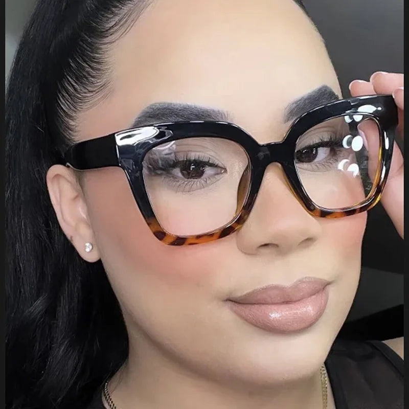 Sexy Square Brown Glasses Frame Women Transparent Anti Blue Light Blocking Female Eyeglasses Fashion Cateye Optical Eyewear