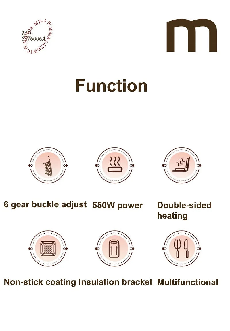 550W Sandwich Machine Fast Breakfast Machine Home Hot-pressed Toasted Non-stick Bread Mini Panini Machine Multi-function Toaster