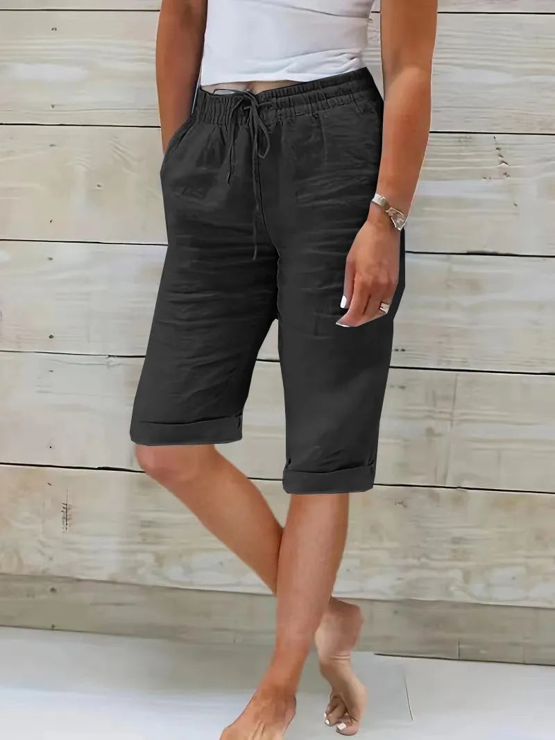 Womens Summer Elastic Waist Pocket Pocket Solid Color Cotton Linen Wide Leg Pants Loose Pants Pants for Women Women’s Pants
