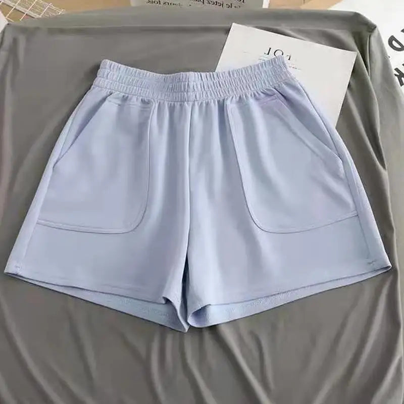 Summer Solid Color Short Pants Wide Leg Shorts Black/Pink/Light Blue/Yellow High Waist Loose Hot Pants Bottoms Sports Pants