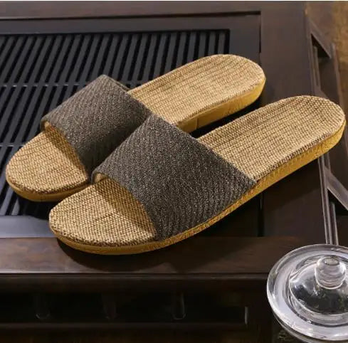 Linen Women Shoes Color Matching Leisure Indoor Floor Shoes Summer Home Slippers Ladies Open Toe Slippers Flat Shoes
