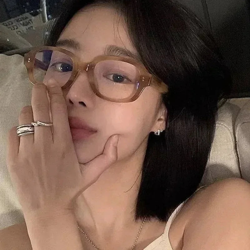 Y2k Vintage Decorative Goggles Retro Square Frame Eyeglass Women Red Computer Reading Glasses Clear Blue Light Blocking Eyewears
