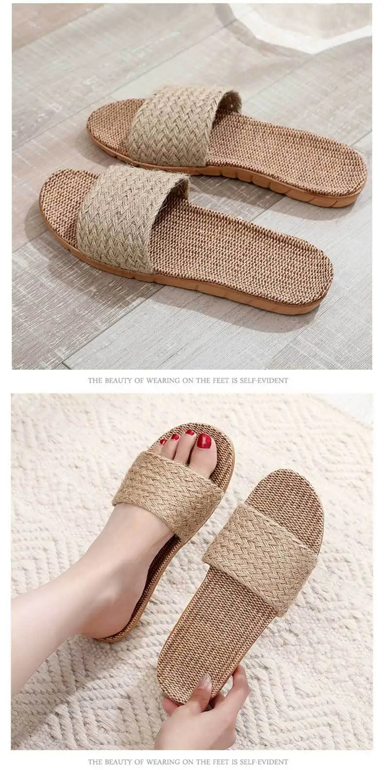 Summer Linen Slippers Woven Home Indoor Couple Sandals Breathable Non Slip Sweat Absorbing Wooden Floor Cotton Linen