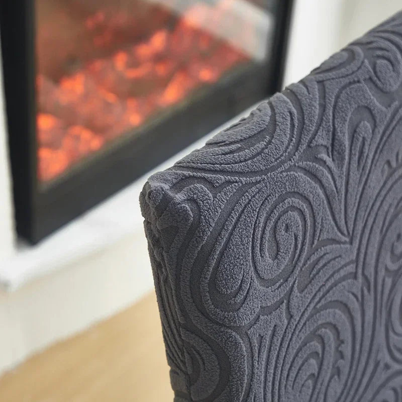 1/2/4/6pcs Jacquard Dining Chair Cover Pure Color All-inclusive Chair Slipcover with Skirt Elastic Durable Seat Protector Decor