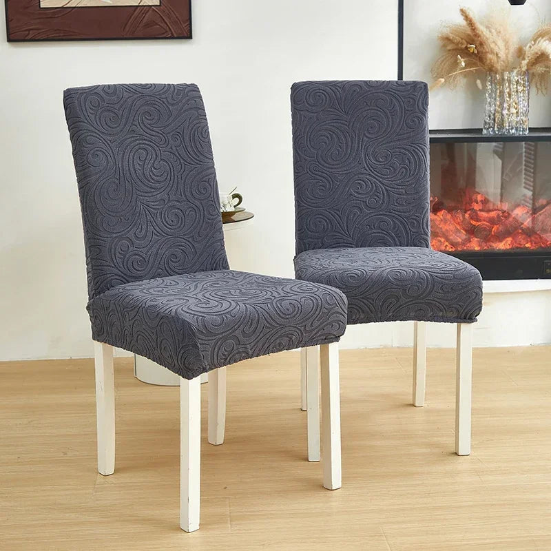 1/2/4/6pcs Jacquard Dining Chair Cover Pure Color All-inclusive Chair Slipcover with Skirt Elastic Durable Seat Protector Decor
