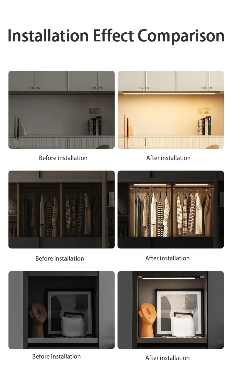 Night Light 20/30/40/60CM Motion Sensor Light Wireless USB LED Cabinet Light Wardrobe Lamp For Kitchen Cabinet Bedroom Wardrobe