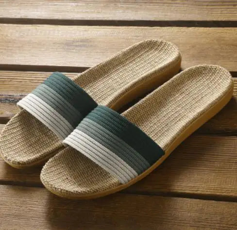 Linen Women Shoes Color Matching Leisure Indoor Floor Shoes Summer Home Slippers Ladies Open Toe Slippers Flat Shoes