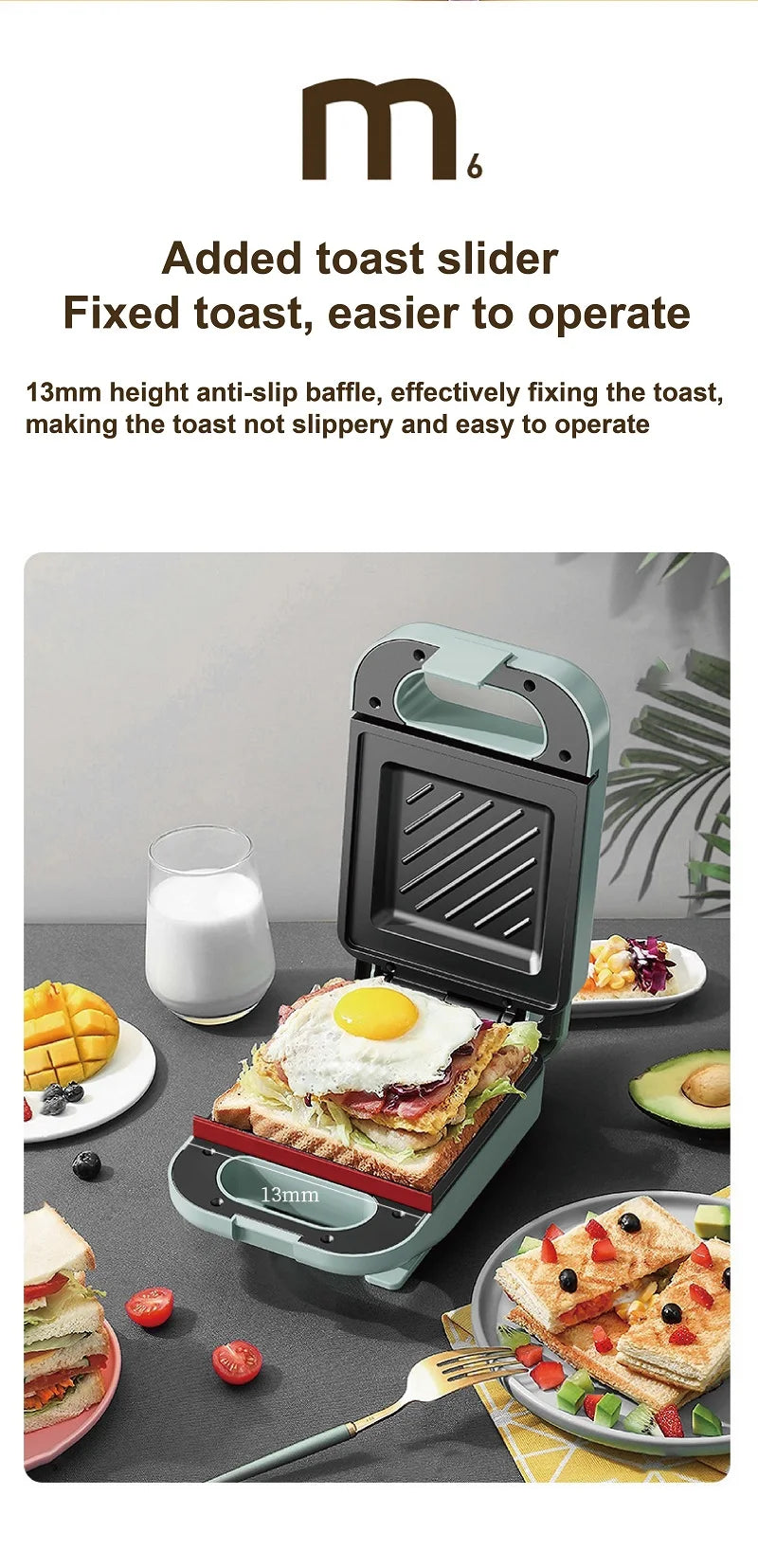 550W Sandwich Machine Fast Breakfast Machine Home Hot-pressed Toasted Non-stick Bread Mini Panini Machine Multi-function Toaster
