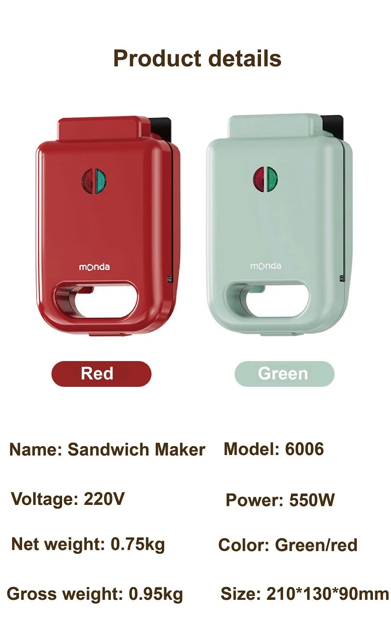 550W Sandwich Machine Fast Breakfast Machine Home Hot-pressed Toasted Non-stick Bread Mini Panini Machine Multi-function Toaster
