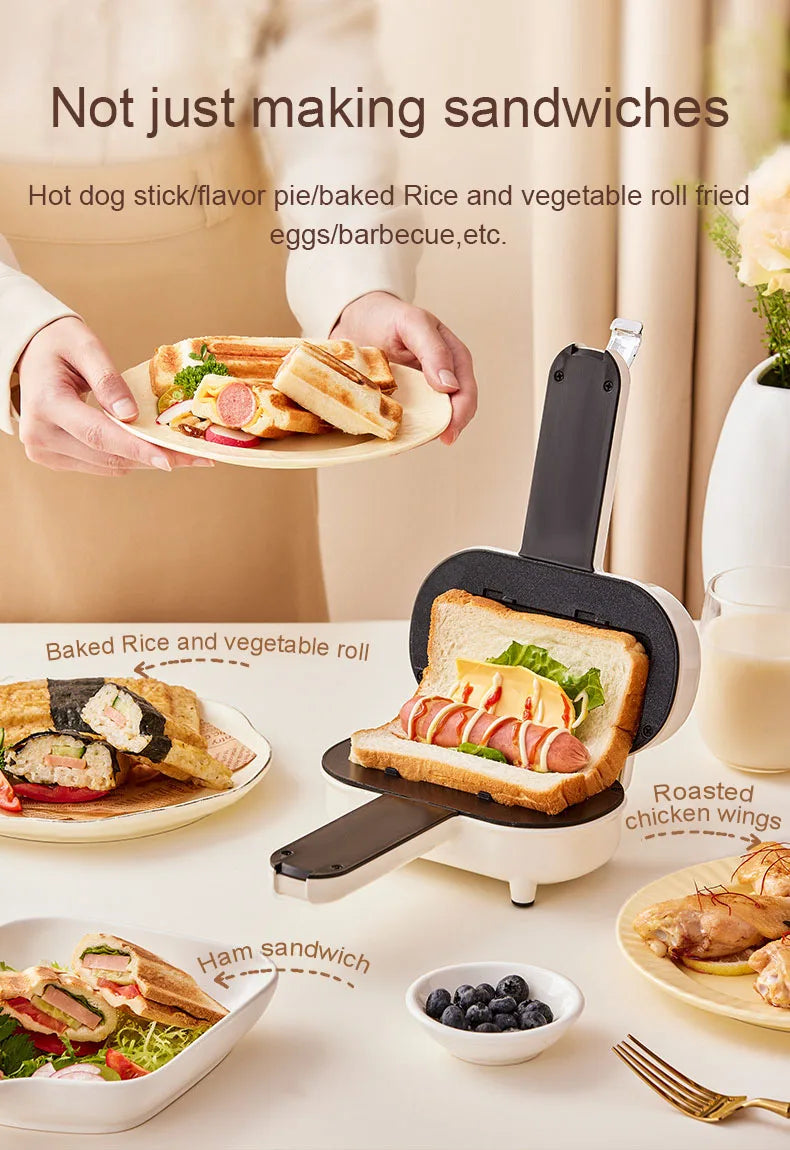 DMWD Double-Sided Press Sandwich Machine Frying Baking Pan Mini Cheese Grill Breakfast Maker Bread Hot Dog Toaster Electric Oven