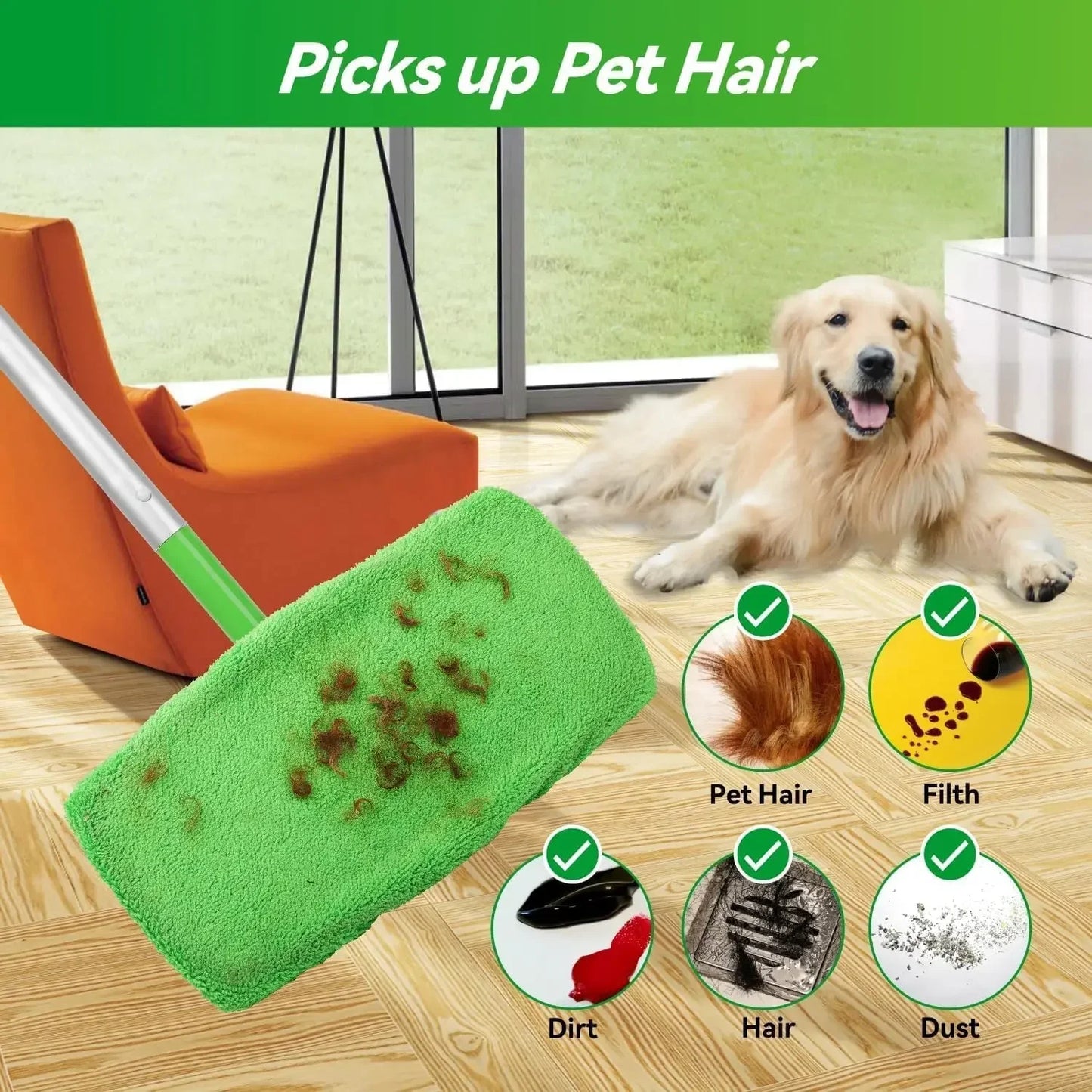 Replacement Washable Rag Towel Sweeper Wet & Dry Cleaning Cloths Reusable Microfiber Mop Pads Green Furniture Flooring Mop Head