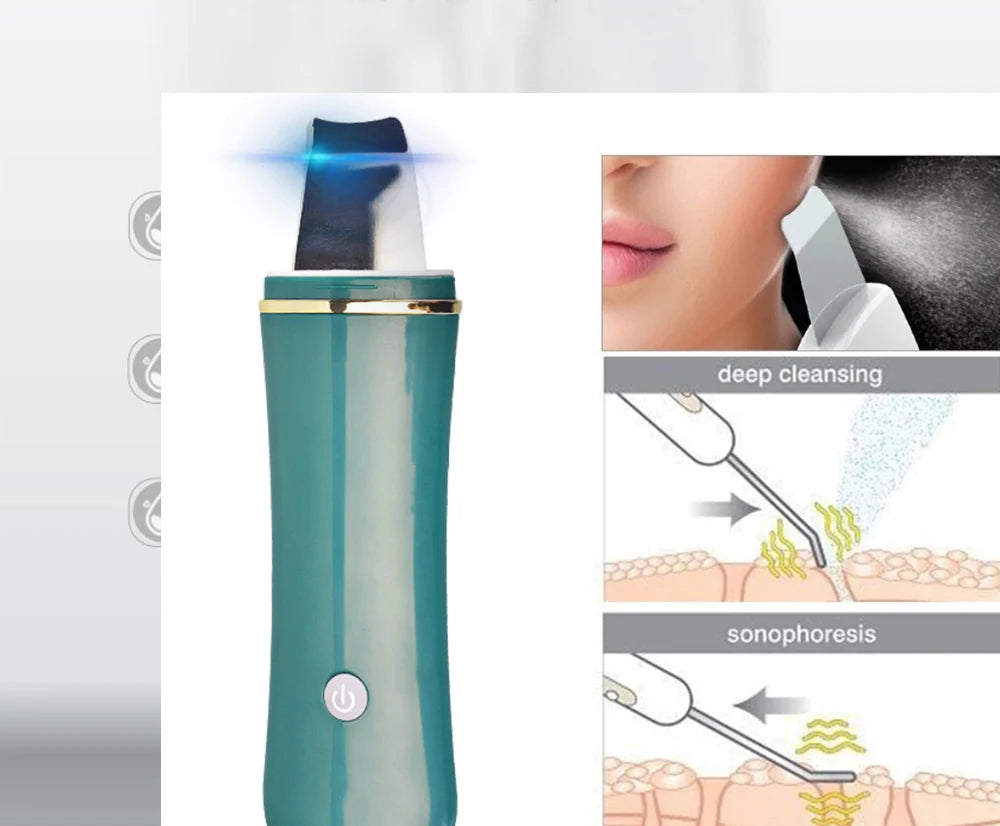 Ultrasonic Skin Scrubber Electric Facial Cleansing Pore Deep Cleanser Acne Blackhead Remover Peeling Shovel Device BeautyMachine