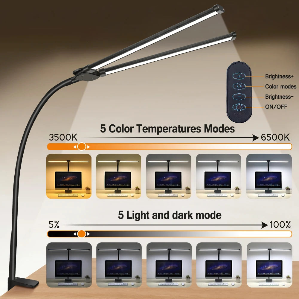 Double headed LED clip type remote control desk lamp reading lamp desktop desk lamp architectural desk lamp with 5 color modes a