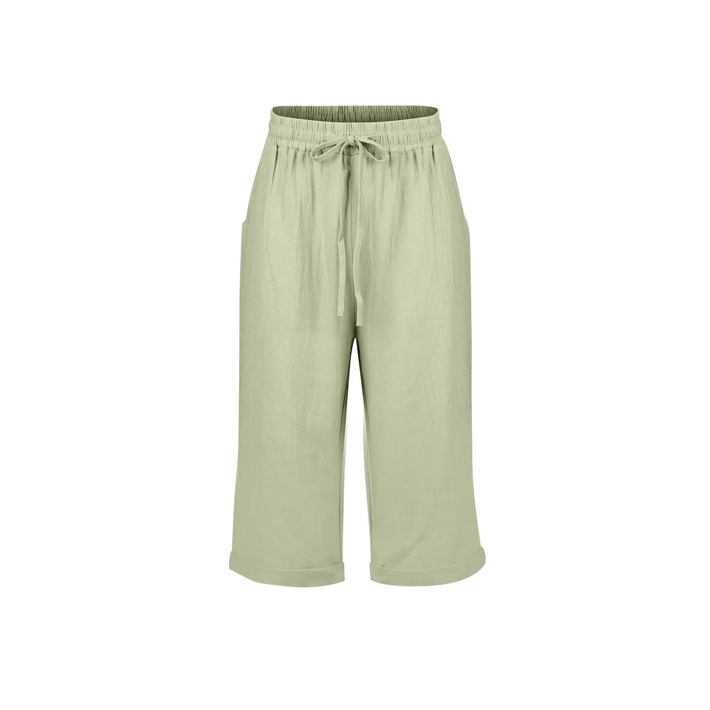 Womens Summer Elastic Waist Pocket Pocket Solid Color Cotton Linen Wide Leg Pants Loose Pants Pants for Women Women’s Pants